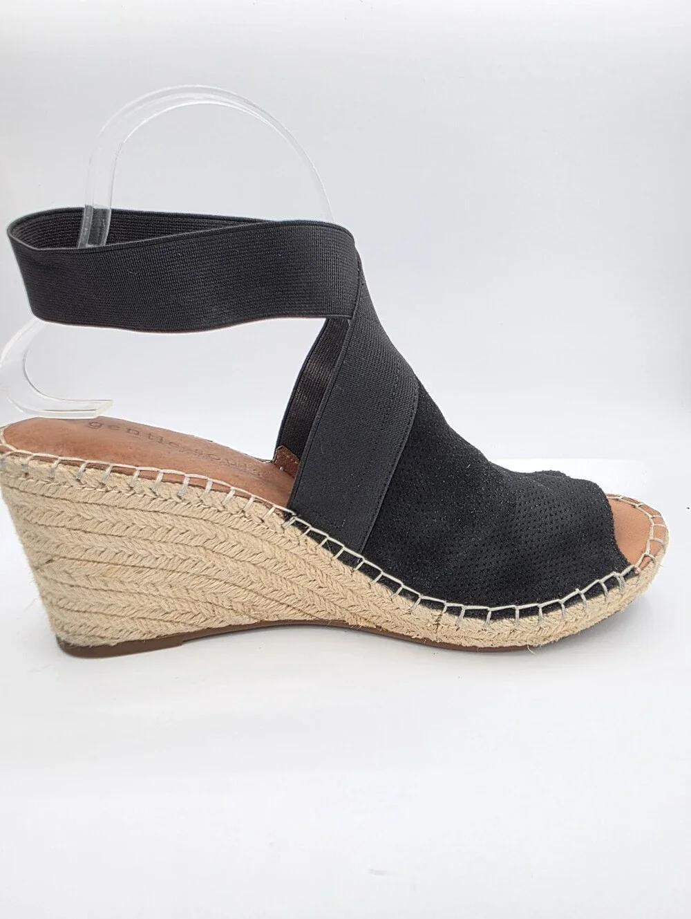 Gentle Souls Kenneth Cole Espadrille Wedge Sandals Black Leather Size 10 Comfort